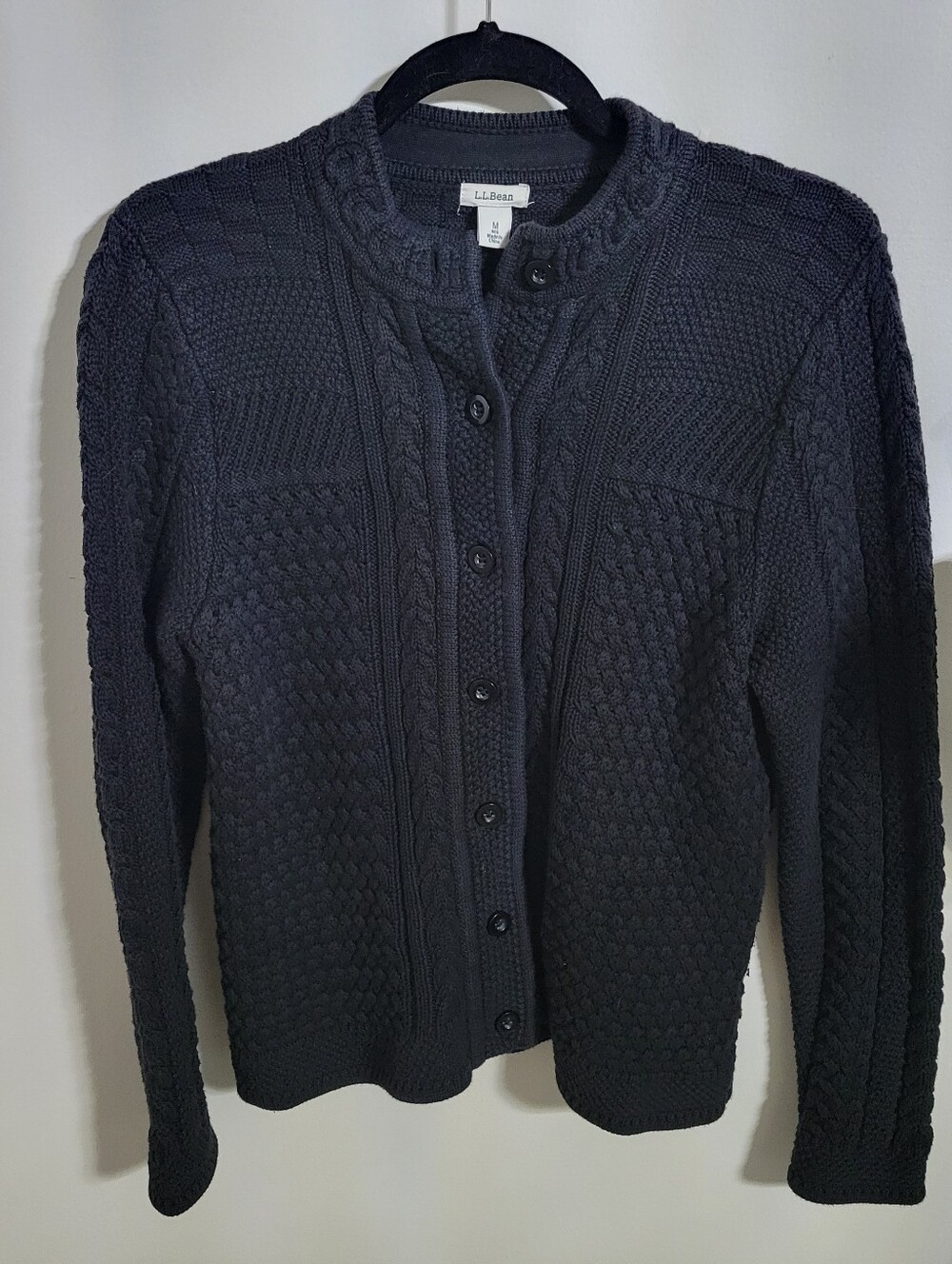 L.L. Bean Women's Mixed Stitch Cotton  Fisherman Button-Front Cardigan, Size M